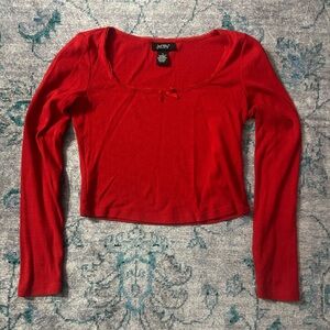 Red Long Sleeve Crop Top